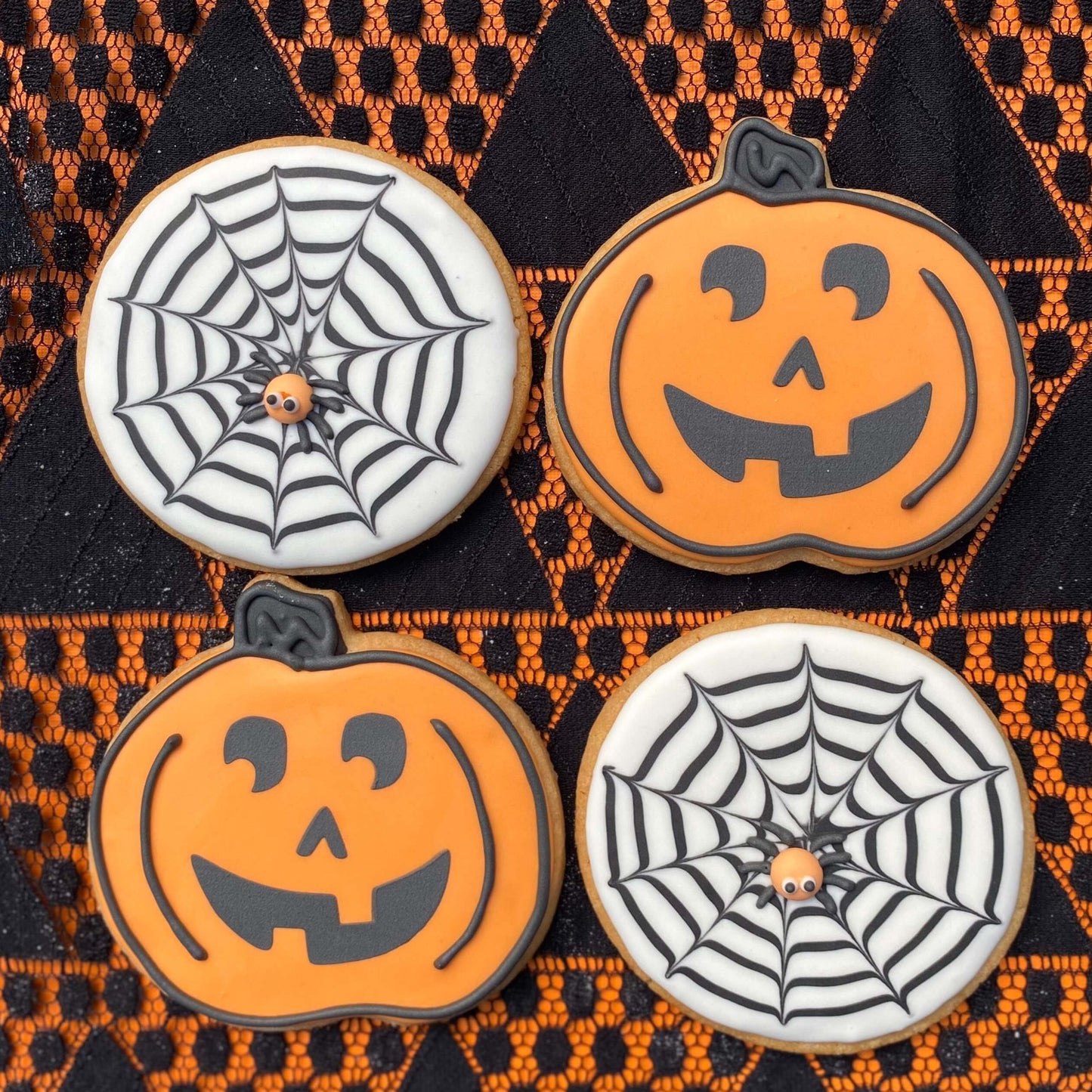 Spiderweb and Jack O Lantern Cookies