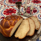 Round Holiday Challah Cut Open